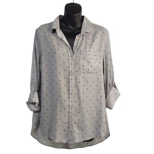 Velvet Heart Shirt Women's Button Up White Black Roll-Up Sleeve Button SZ M  NWT